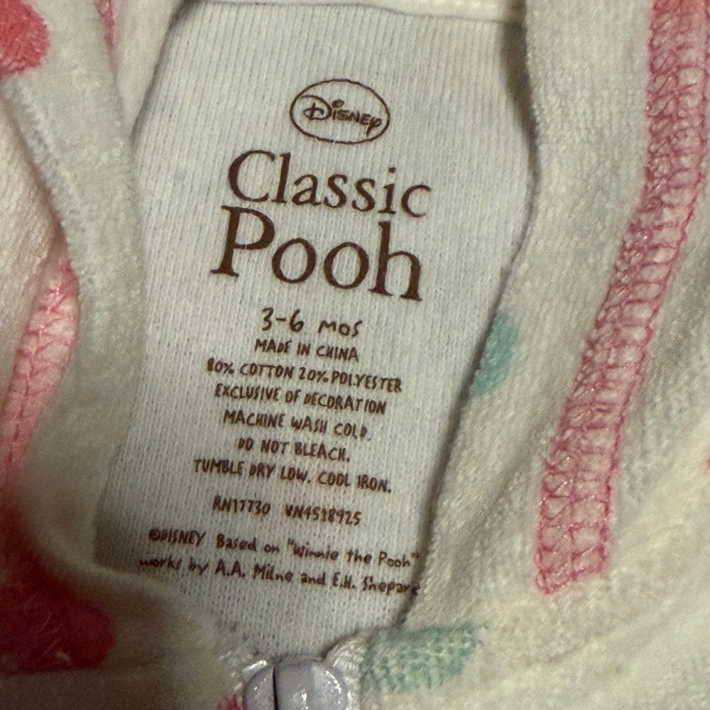 Disney Classic Pooh Hooded Terry Romper Cover Up 3-6 Months Polka Dot - Picture 4 of 5